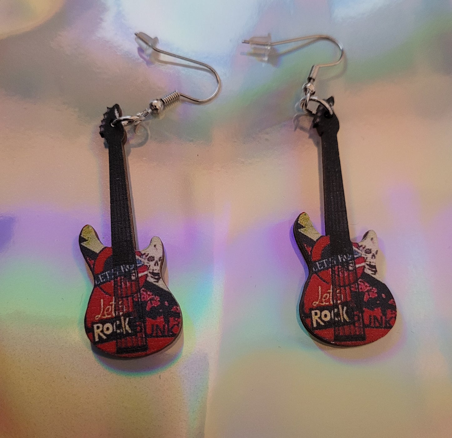 Western Style Vintage Wooden Guitar Shaped Drop Earrings