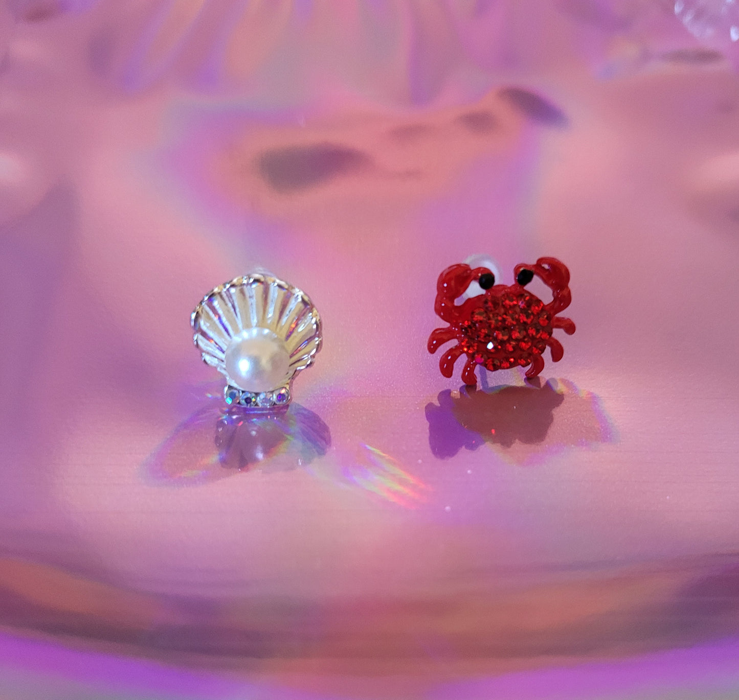 Crab and Pearl Novelty Earrings