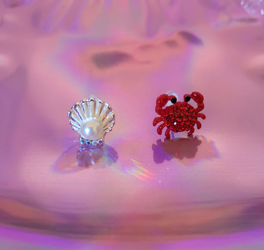 Crab and Pearl Novelty Earrings