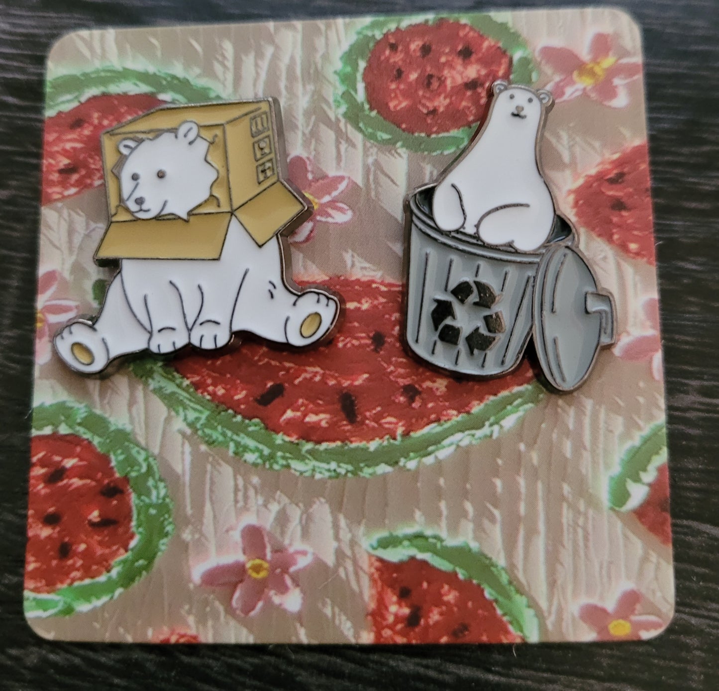 Set of Two Funny Polar Bear Pin Badges