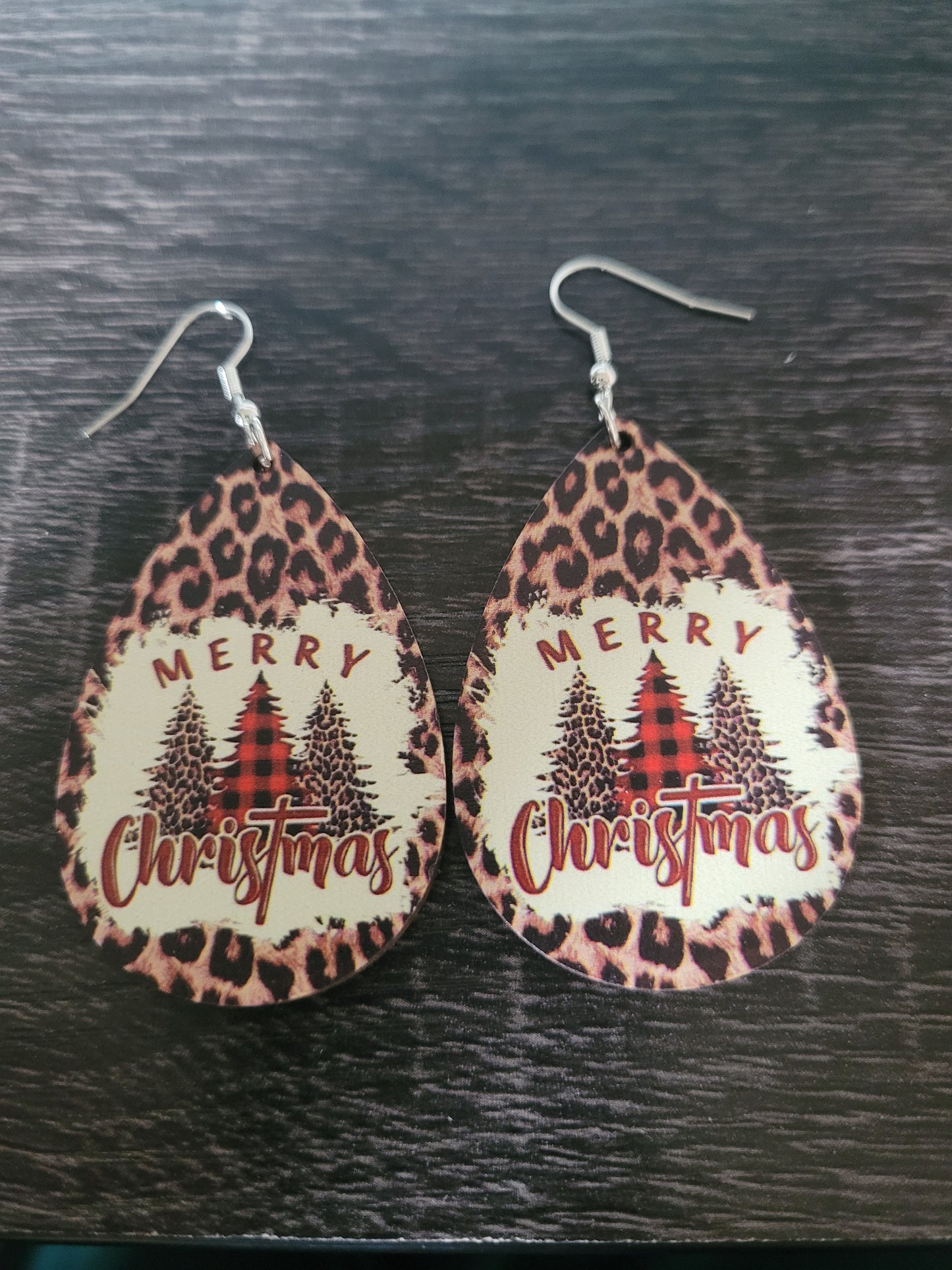 Merry Christmas Wooden Large Earrings