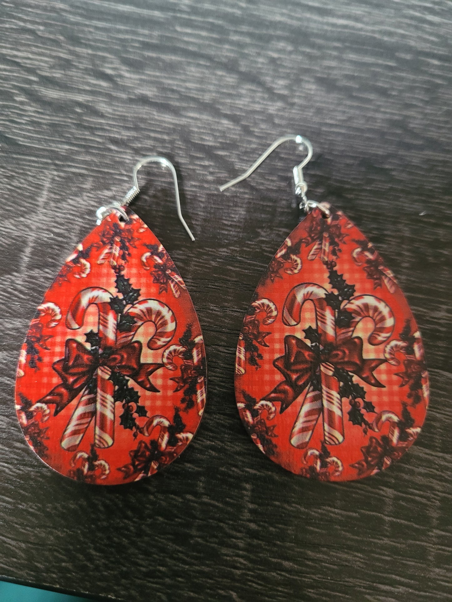 Large Candycane Wooden Christmas Earrings