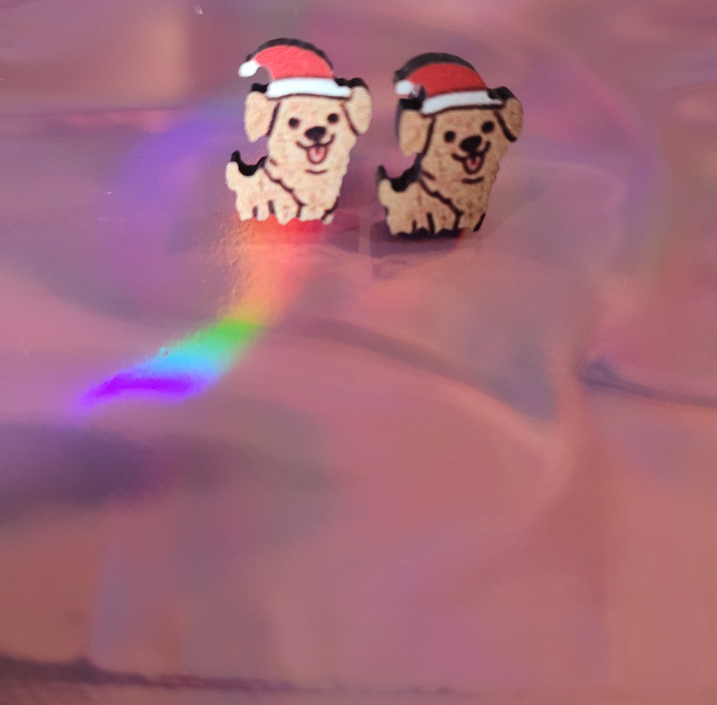 Small Christmas Dog Wooden Earrings