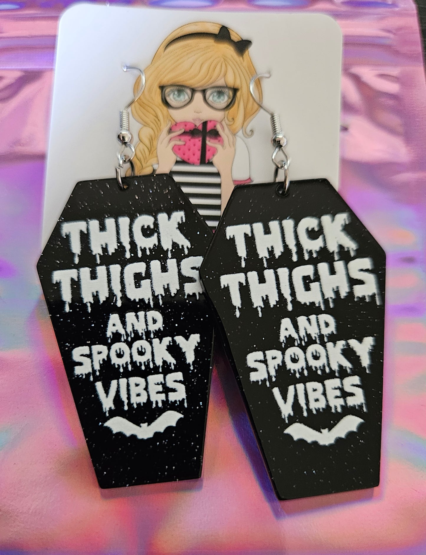 Thick Thighs and Spooky Vibes Oversized Coffin Earrings