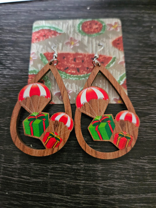 Christmas Present Oversized Wooden Earring