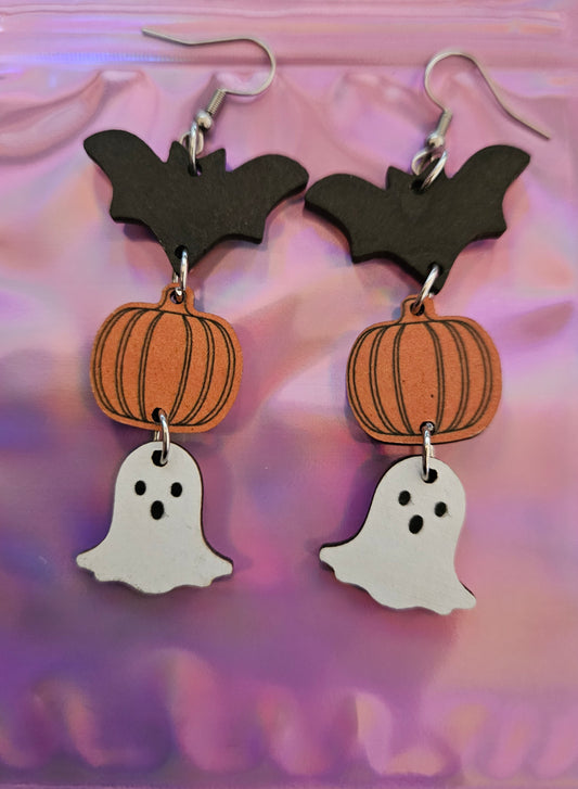 Wooden Halloween Dangle Earrings