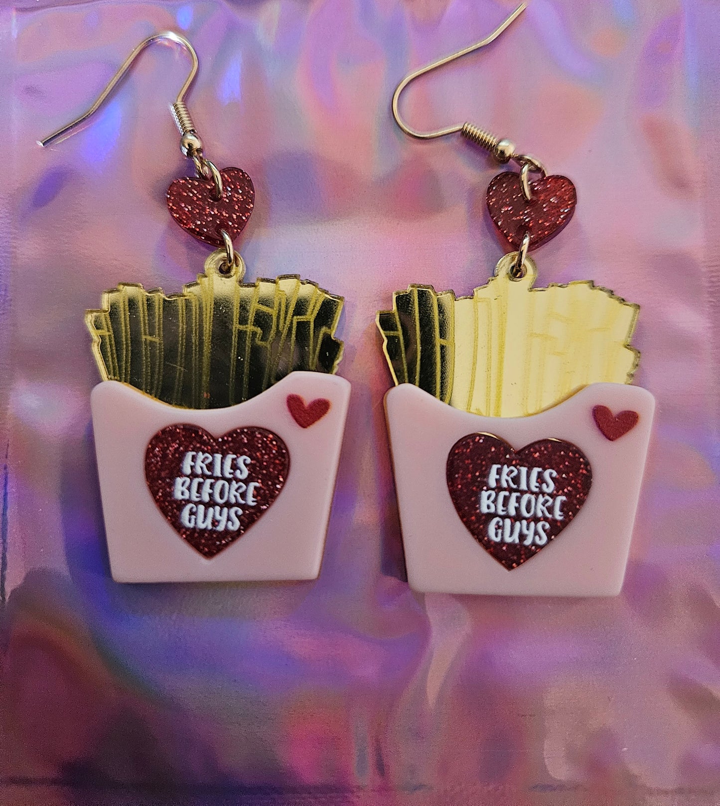 Fries Before Guys Pink Dangle Earrings