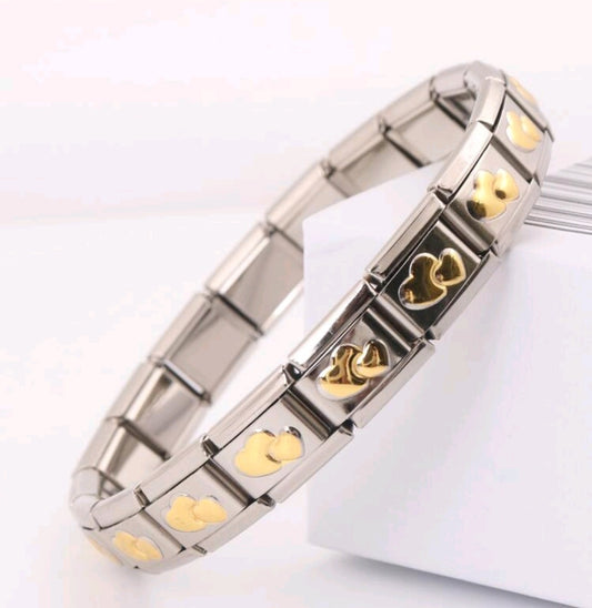 Stainless Steel Linked Bracelet with Dual Heart Design