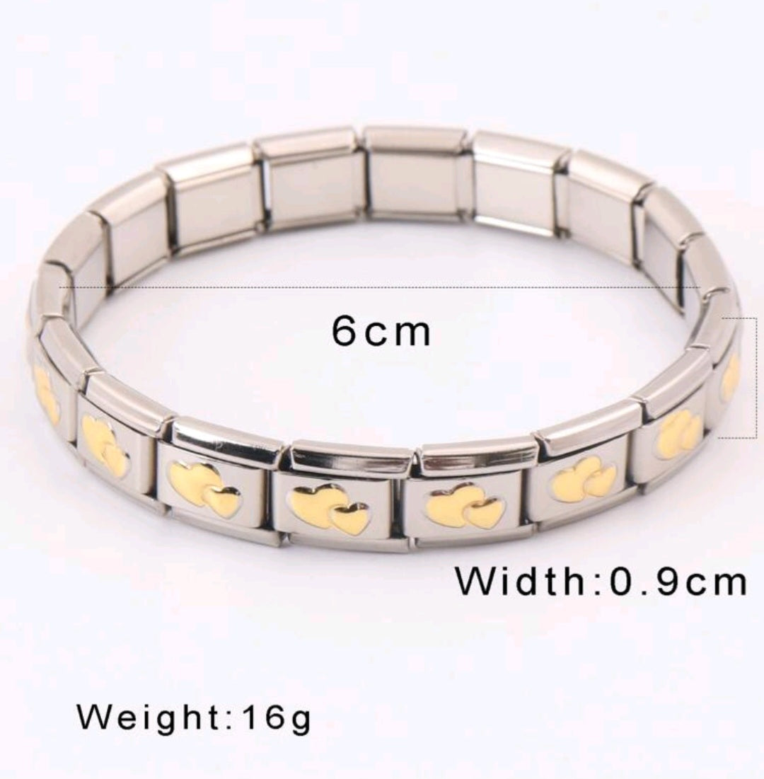 Stainless Steel Linked Bracelet with Dual Heart Design