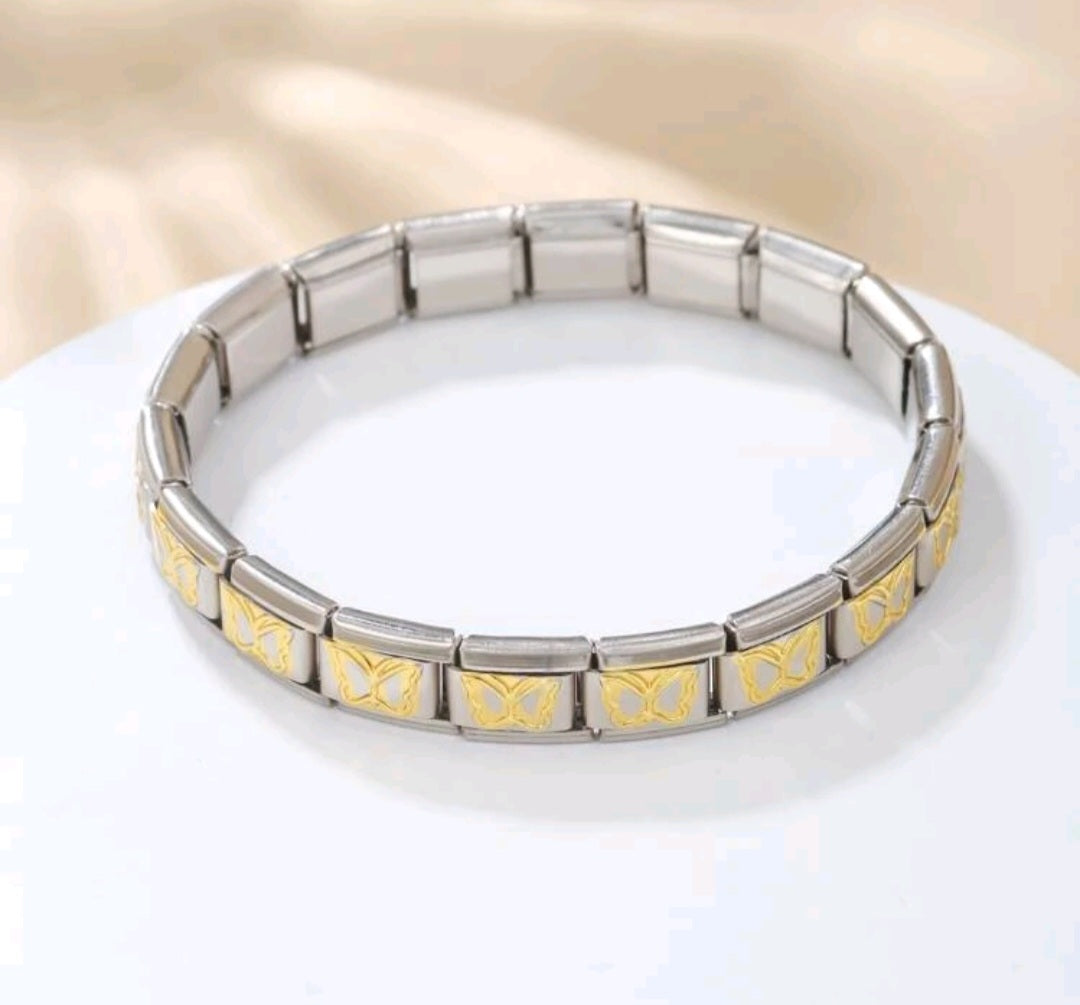 Stainless Steel Linked Bracelet with Butterfly Design