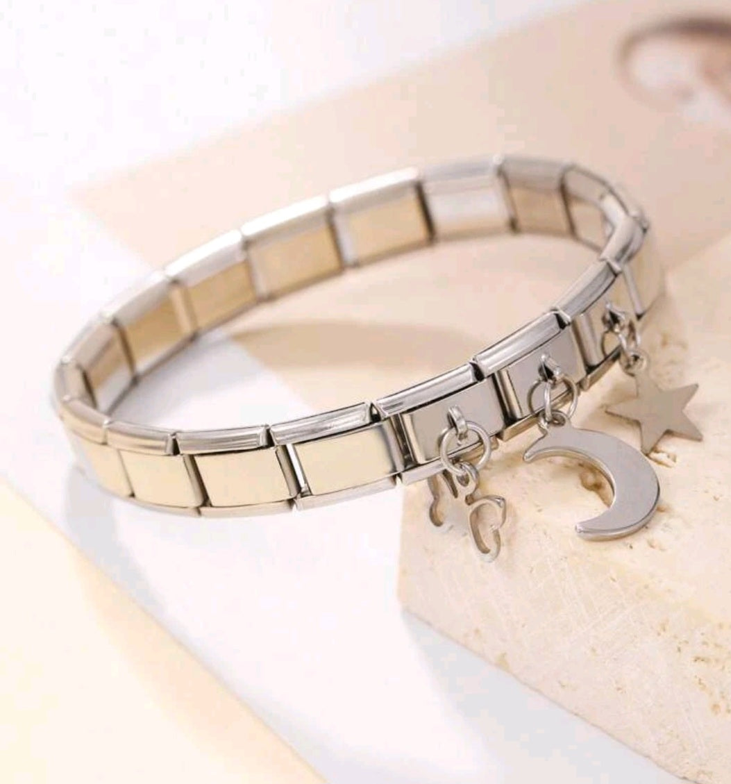 Stainless Steel Linked Bracelet with dangle charms