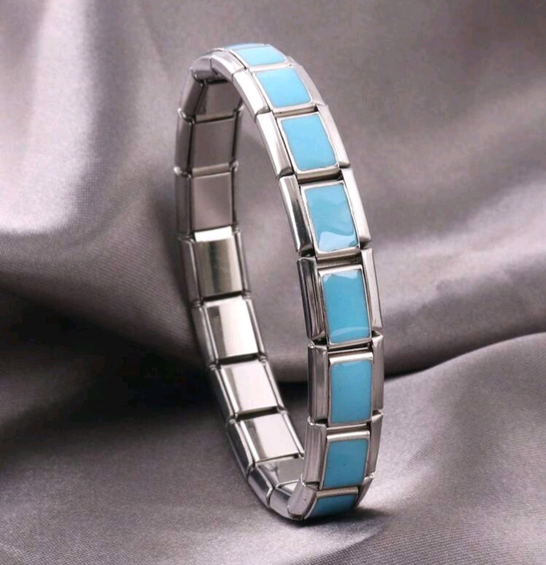 Stainless Steel Light Blue Link Bracelet