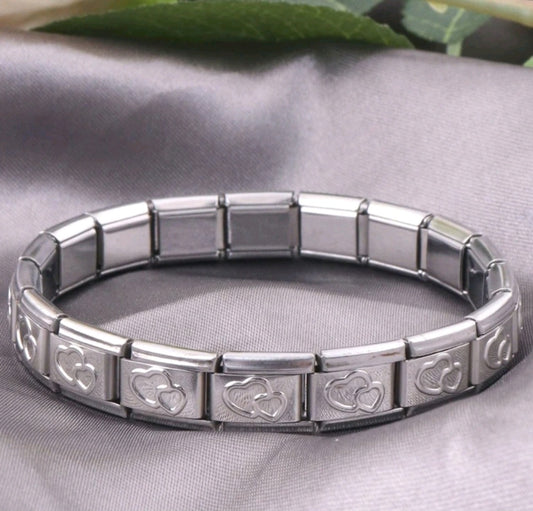 Double Heart Stainless Steel Link Bracelet