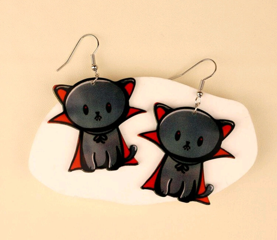 Halloween Black Devil Cat Earrings