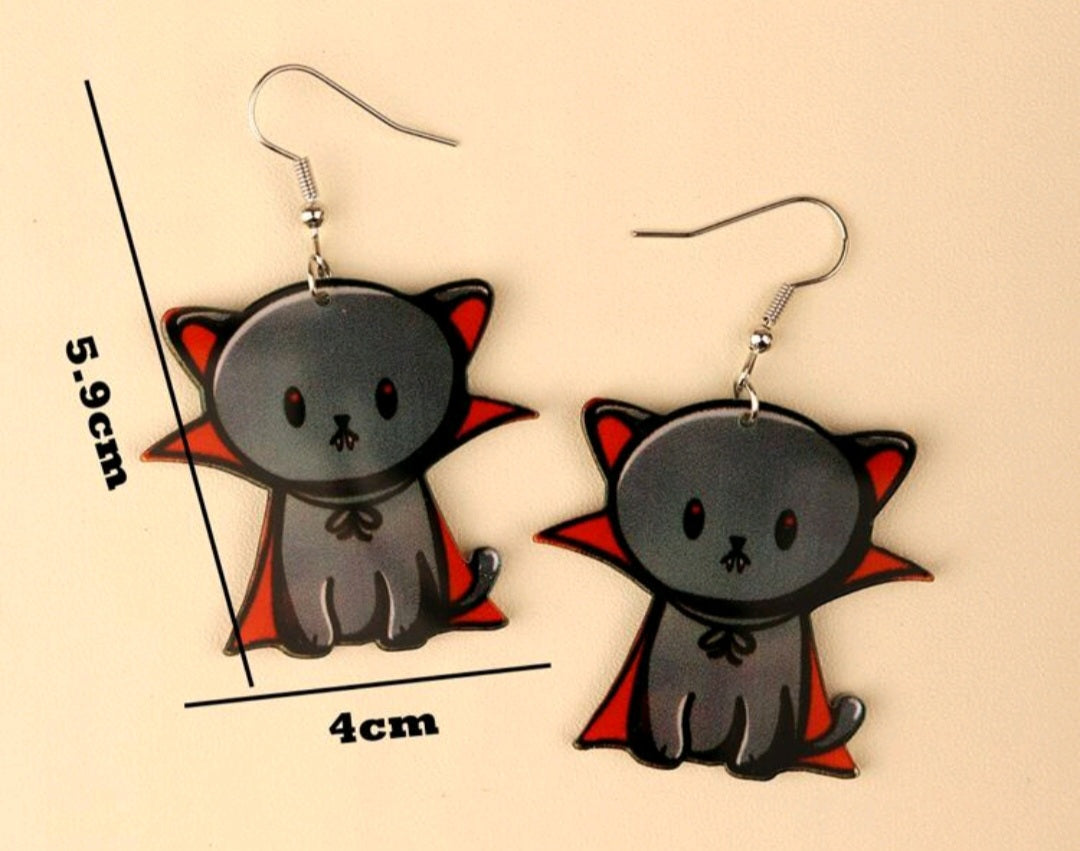 Halloween Black Devil Cat Earrings