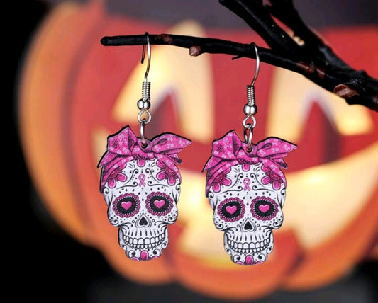 Pink Lady Skull Earrings