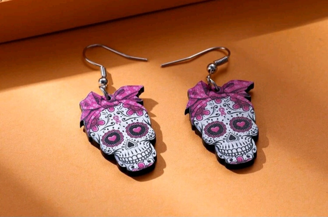 Pink Lady Skull Earrings