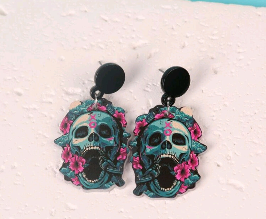 Flowery Skull Earrings