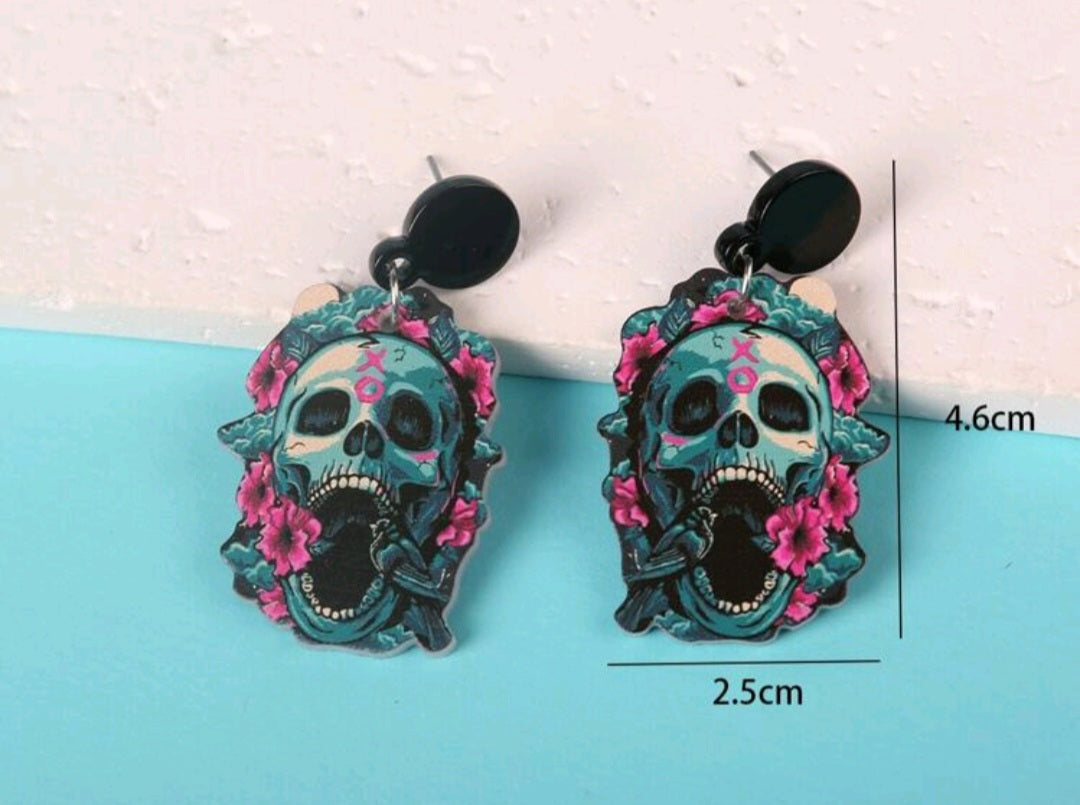 Flowery Skull Earrings