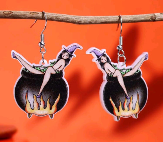 Halloween Pin Up Witch Earrings