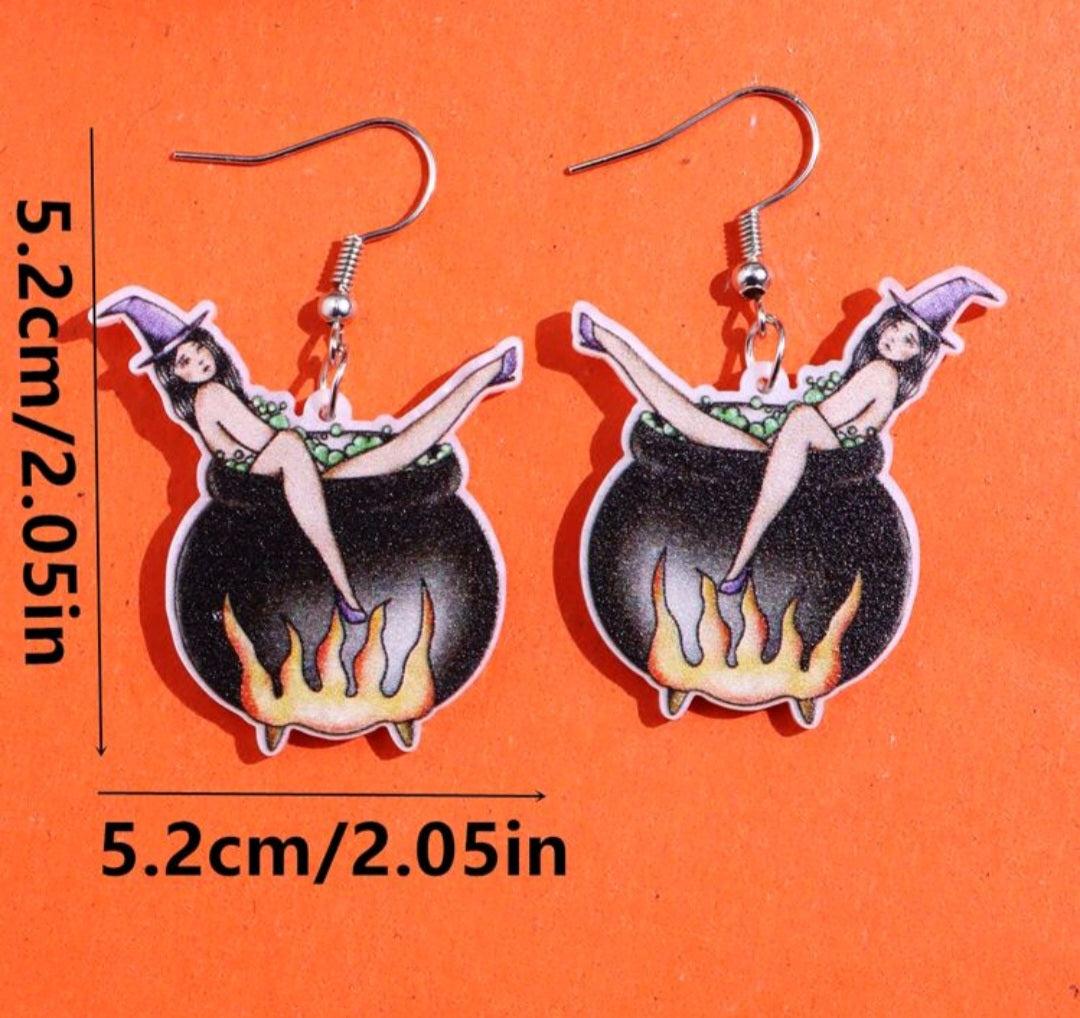 Halloween Pin Up Witch Earrings