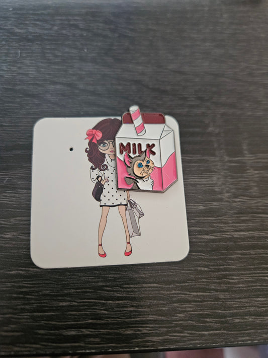 Pink Milk Cat Pin Badge