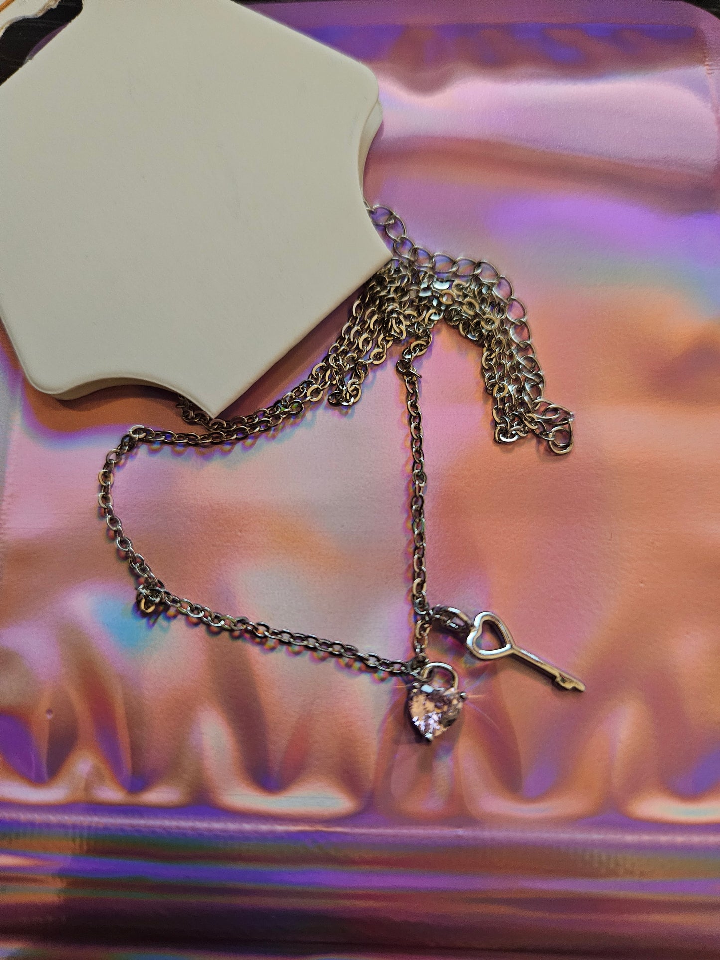 Pretty Pink Heart and Key Necklace