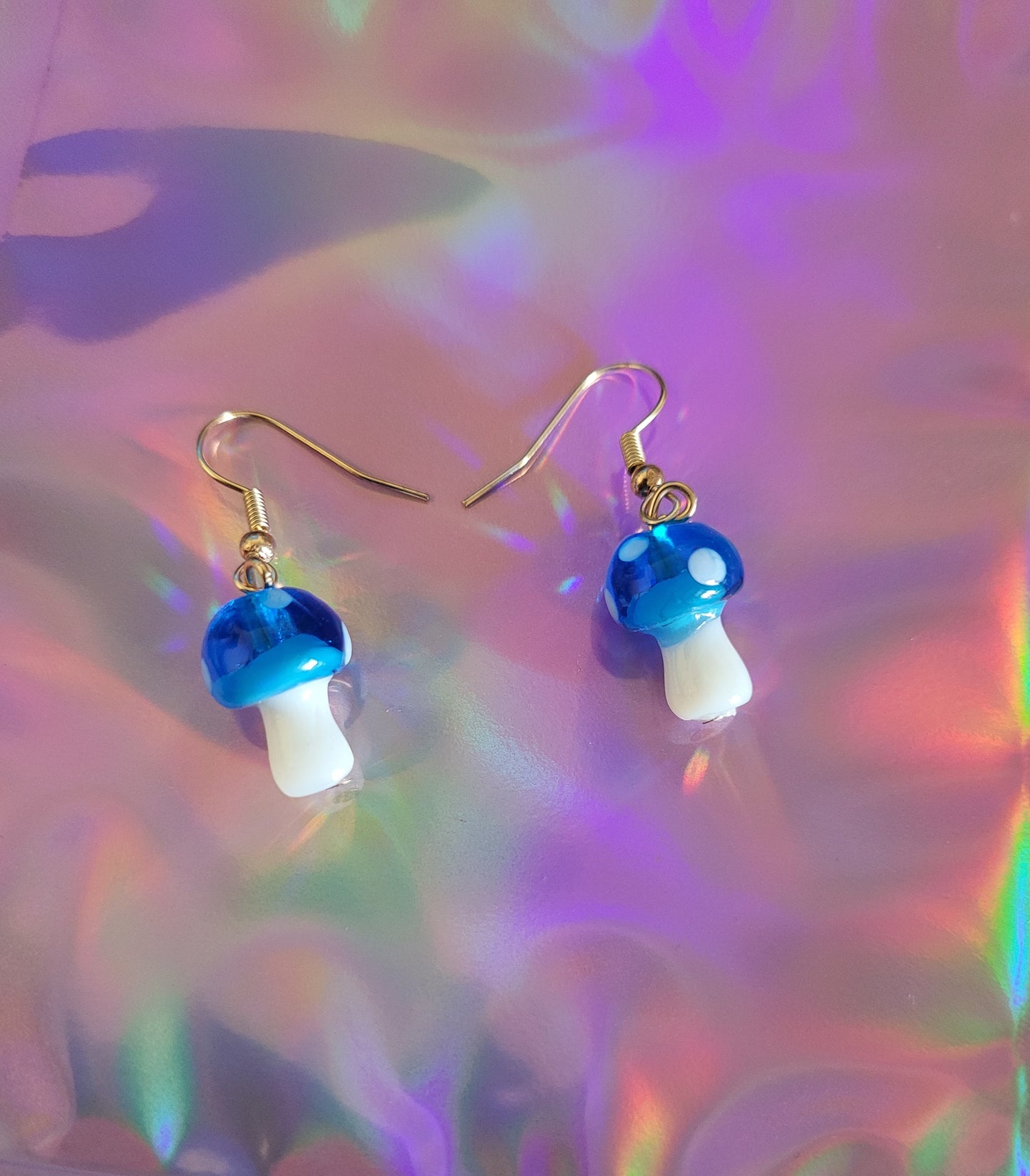 Tiny Blue Mushroom Earrings