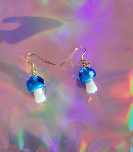 Tiny Blue Mushroom Earrings