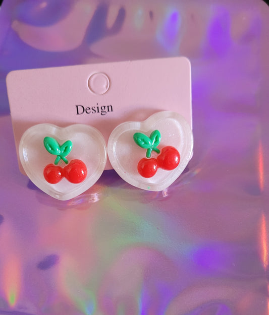 Large Cherry Heart Earrings